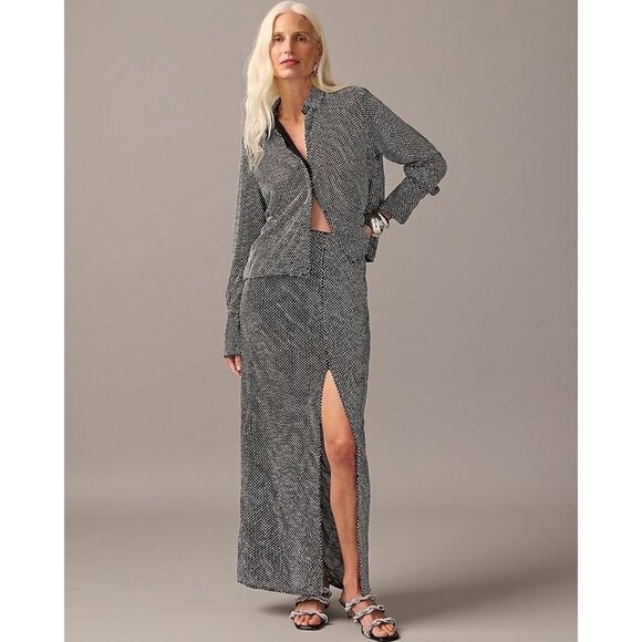 NWT J.Crew Collection Cropped Rhinestone Garçon Shirt in Silver Black Sheer 0 - Picture 11 of 12